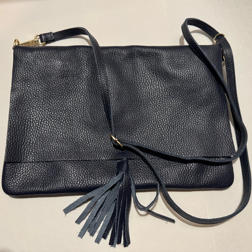 German Fuentes Navy Leather Handbag with Tassle